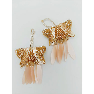 Peach And Gold Handmade Beaded Tassels With Long Sequins, Sequin Latkan, Beaded Latkans